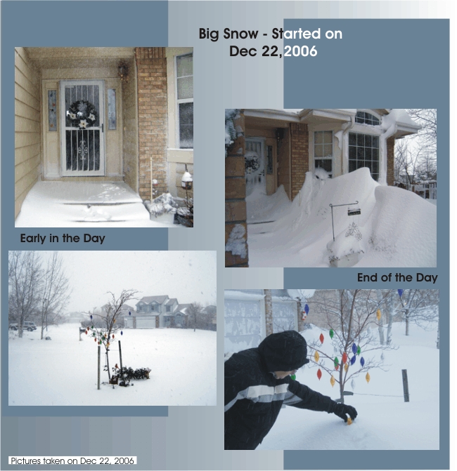 The snow started falling on Dec 22, 2006.  That's a yard stick in the bottom right pic.